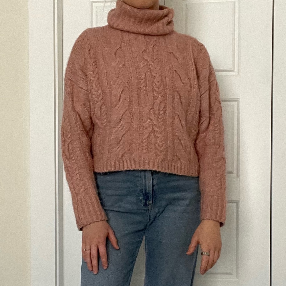 Love Tree Dusty Rose Cable Knit Turtleneck Sweater
